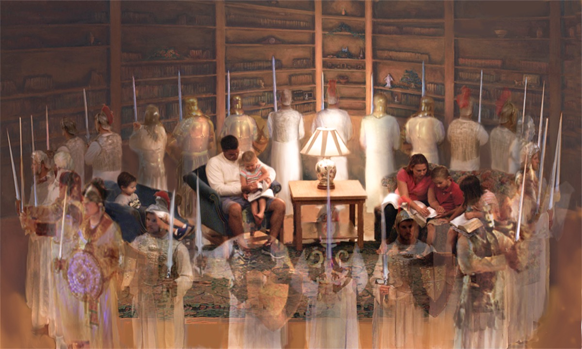 Angels with Shields & Swords - original angel painting by Kerri Guthrie, South Jordan Utah artist